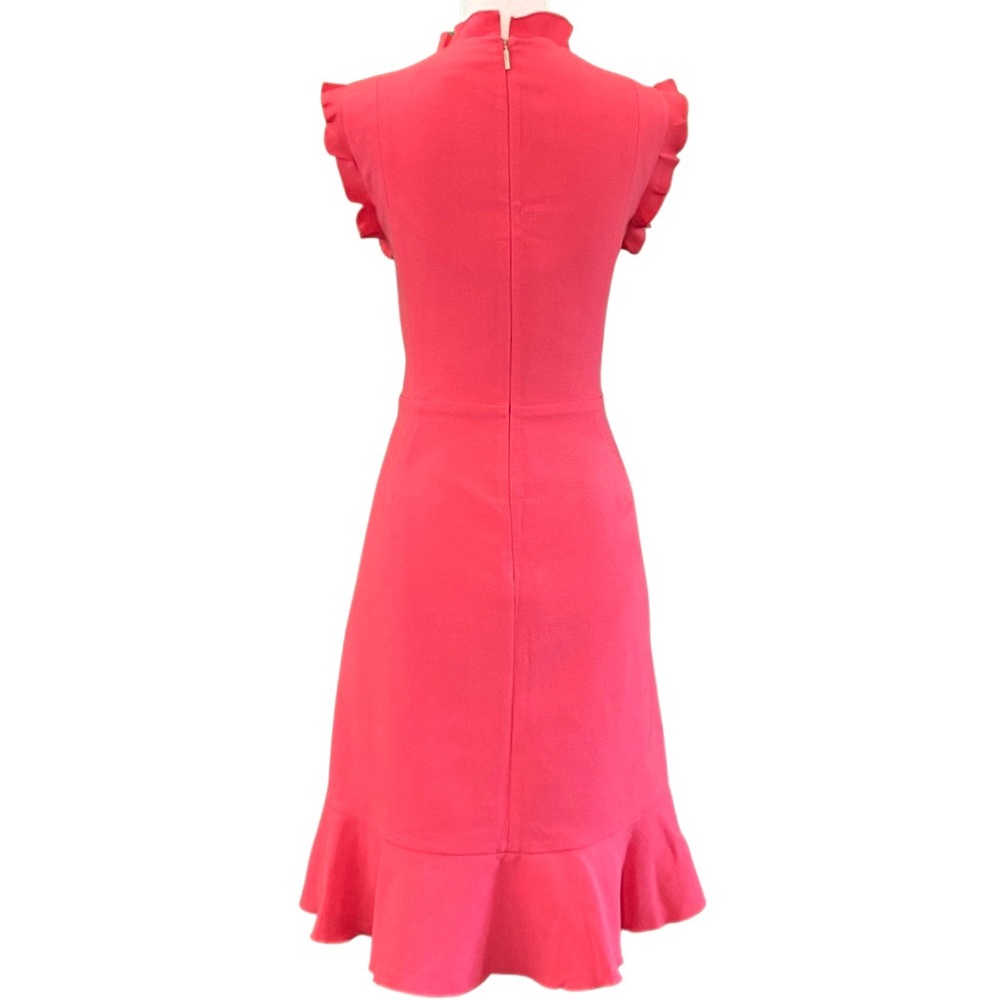 Karl Lagerfeld Ruffle Sleeveless V-Neck Flare Hem Strawberry Knit Dress Size 8 - Picture 4 of 6